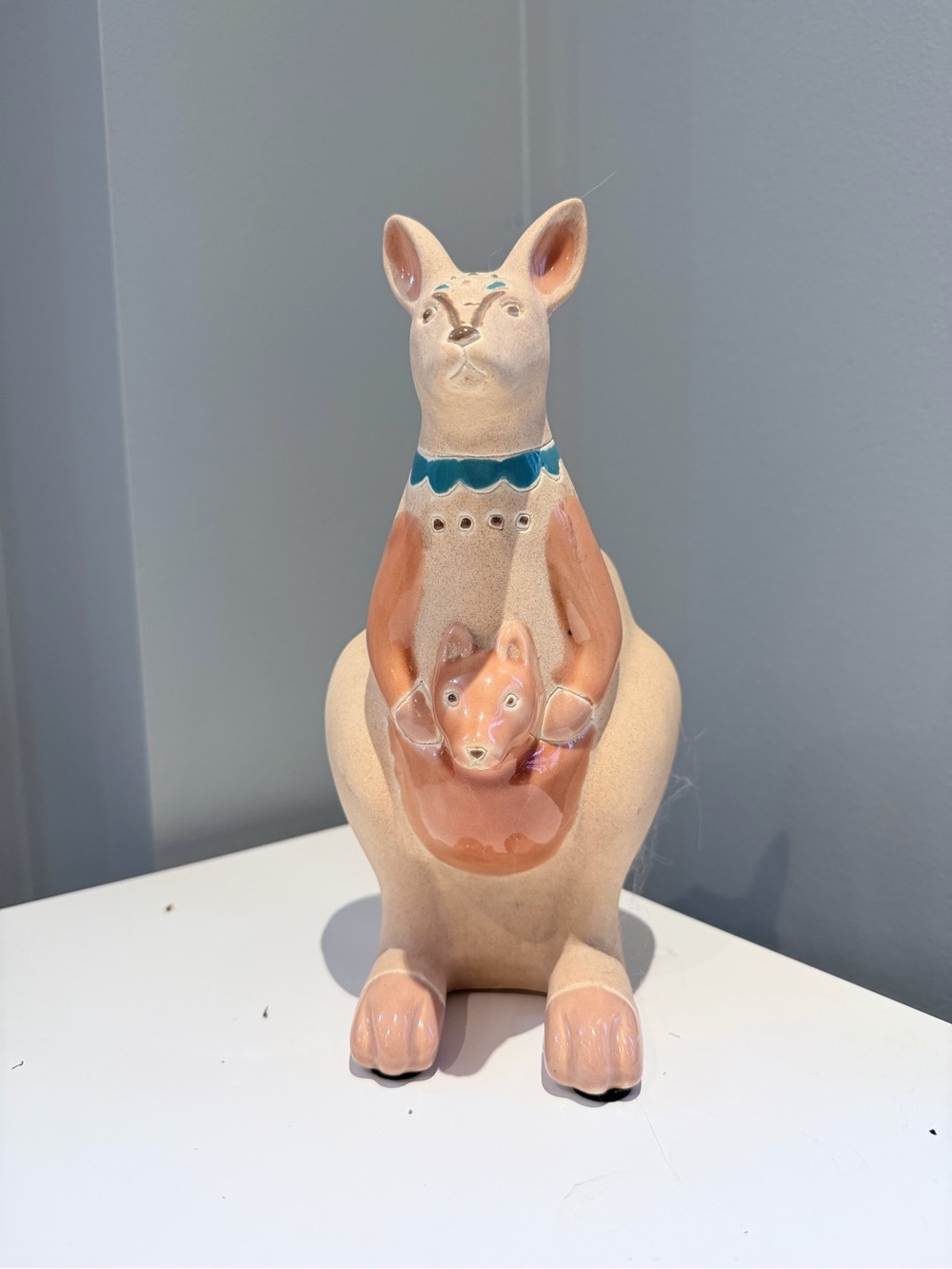 Handcrafted Ceramic Mother & Baby Kangaroo vase in Peach and Cream